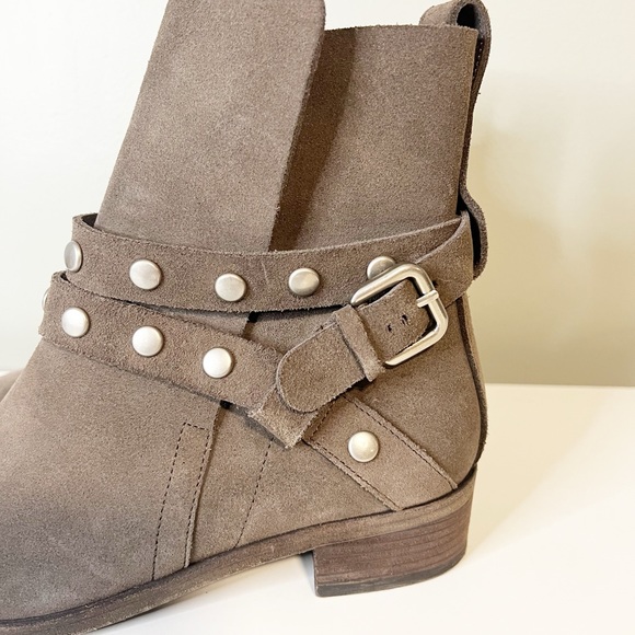 See by Chloe Neo Janis Metal Studded Buckle Suede Taupe Ankle Boot - Picture 9 of 10